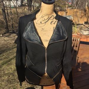 Faux Leather Trim Trendy Jacket